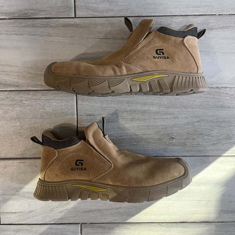 NEW GUYISA Men's Welder Safety Shoes Anti-Scalding Steel ToeBoots, Tan, size 13
